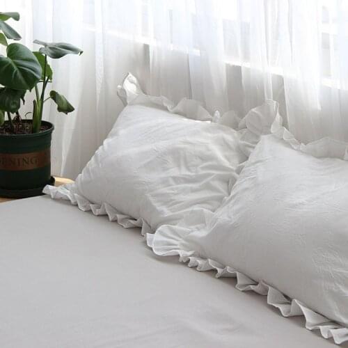 2PCS 100% Cotton Pillowcases Solid Color Ruffled Pillow Cover Home Bedroom Living Room Decorative Cushion Cover pillowcase