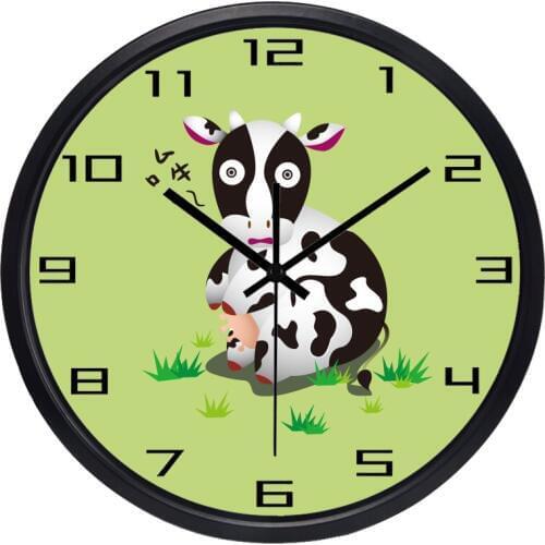 Newest Mute Large Children Bed Room Wall Clock Elegant Durable Cow Clock