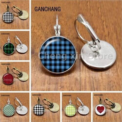 New stripe lattice pattern glass earring jewelry DIY round photo convex round earring jewelry
