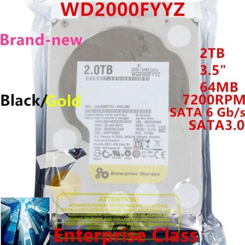 New HDD For WD Black/Gold 2TB 3.5" SATA 6 Gb/s 64MB 7200RPM For Internal HDD For Enterprise Class HDD For WD2000FYYZ WD2000F9YZ