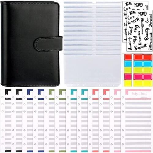 A6 PU Notebook Binder Budget Planner Organizer 6 Ring Binder Cover, Binder Pockets, Expense Budget Sheets And Sticker