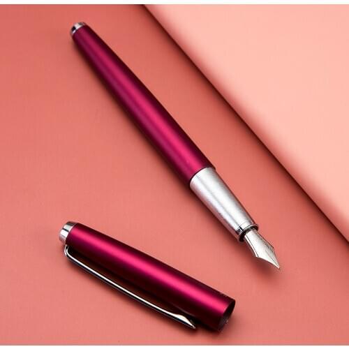 HongDian 525 Metal Red Fountain Pen Matte Barrel Iridium EF/Small Bent 0.4/0.6mm Ink Pen Office Business Writing Gift Ink Pen