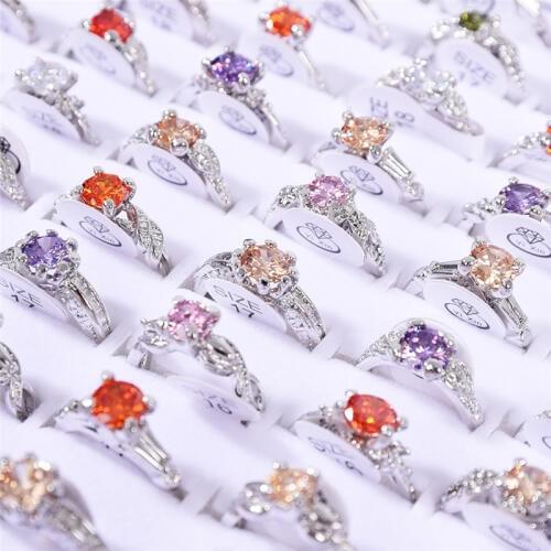 PINKSEE 10Pcs Wholesale Mixed Crystal Rings Clover Zircon Rhinestone Tail Finger Rings Colorful Shiny Party Jewelry for Girls