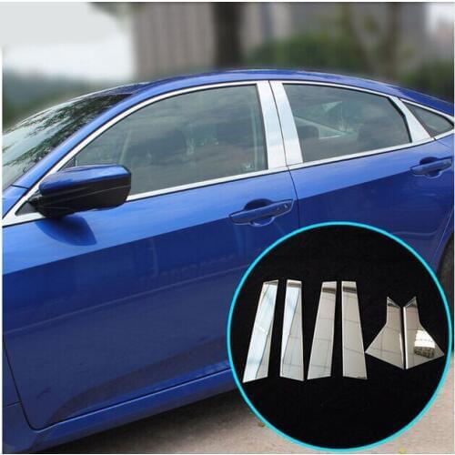 FIT FOR 2016 Honda CIVIC 6PCS STAINLESS WINDOW DOOR SIDE CHROME PILLAR POST POSTS COVER TRIM BEZEL MOLDING GARNISH ACCENT