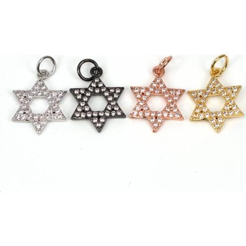 Six pointed stars Hexagram charm for necklace bracelet Micro Pave black Cubic Zirconia charms in gold rose gold