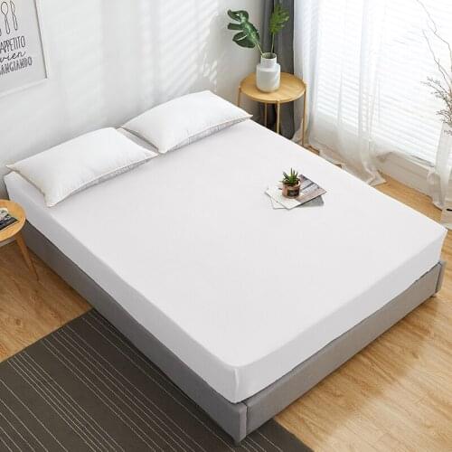 1PC Cotton Fitted Sheet Mattress Cover Solid Color With Elastic Band Bedding Bed Sheets Double Queen Size Bedsheet 160x200
