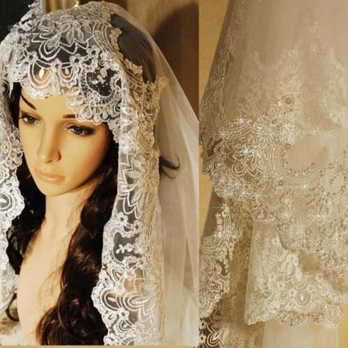 Real Photos White/Ivory Cathedral Wedding Veil 3M With Comb Lace Beads Mantilla Bridal Veils Wedding Accessories Veu De Noiva
