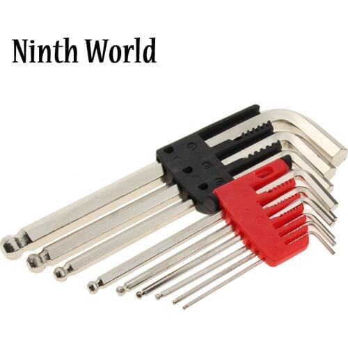 9pcs/set 1.5~10mm Hex Key Allen Wrench With Ball Point End Silver Tone Set Of Tools Short Length L-Shape Wrench