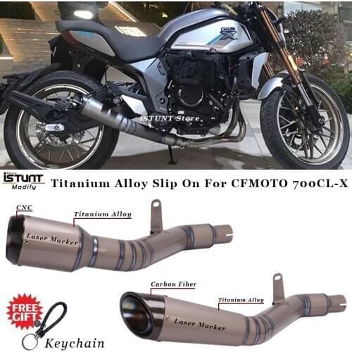 Slip On For CFMOTO 700CL-X 700clx Motorcycle Exhaust System Escape Modified Titanium Alloy Middle Link Pipe Carbon Fiber Muffler