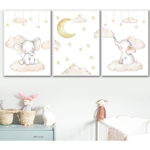 Elephant star Moon Cloud Nursery Wall Art Canvas Painting Nordic Canvas Posters And Prints Wall Pictures Baby Kids Room Decor