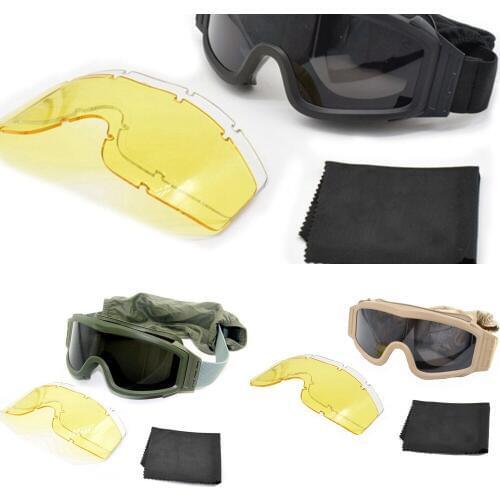 Tactical Goggles Military Airsoft Shooting Glasses GX1000 Black 3 Lens Motorcycle Windproof Wargame Sunglasses