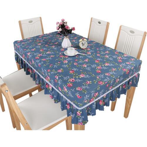 Deep blue floral tablecloth (hem 20-25cm) rectangular dining table cloth flower pattern coffee table cloth cover