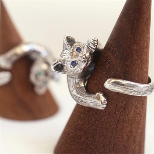 Vintage Adjustable Cat Ring High Quality Brand Designer Sculpted Resting Black Men Cat Rings Women Jewelry