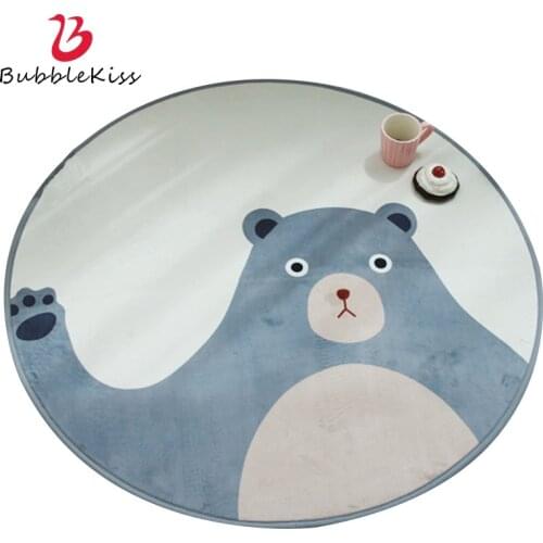 Bubble Kiss Home Kids Room Decor Soft Rugs Cute Cartoon Bear Pattern Round Carpet for Living Room Sponge Bedside Floor Mats