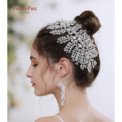 YouLaPan HP247 Rhinestone Headband Bride Hair Tiara Handmade White Tube Headwear Bridal Wedding Headpieces for Bride Accessories