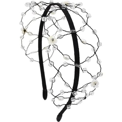 Handmade Flower Pearl Hairbands for Women Bridal Vintage Baroque Mesh Tiaras Crowns Wedding Party Engagement Hair Accessories