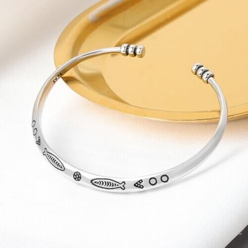 925 Sterling Silver Vintage Cuff Charm Bracelet &Bangle For Women Men Fashion Elegant Party Jewelry sl100