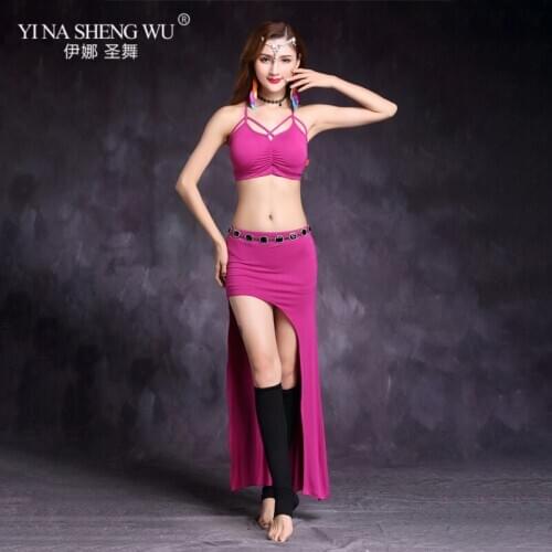 New Belly Dance Practice Costume Sexy Top+Split Long Skirt 2pcs Women Bellydance Trainng Set Modal Dress Suit Dancewear Outfit