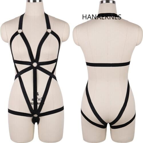 HANAERNES Black Heart-shaped Punk Gothic Comfortable High Stretch Close-fitting Suspender Bra Set Carnival Ladies Garter Belt