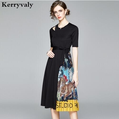 Summer Waist Hugging Black Stitching Printed Pleated Women Dress Ropa Mujer Verano 2021 Lady Shirt Dress Sukienka Letnia K8625