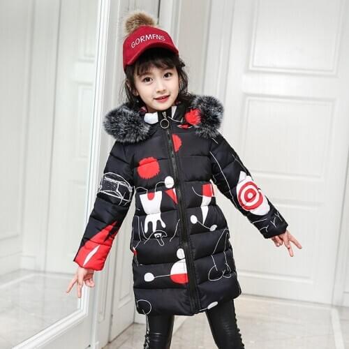 Girls Cotton Padded Clothes Little Girls Winter Clothes Thicker Personal Cotton Padded Jacket Cotton Black and Red 4-12 Ages