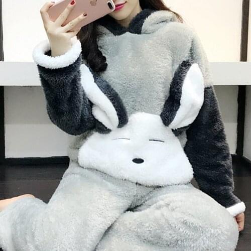 MaiJee Winter Pijama De Animal Sleepwear Thick Pyjamas Set Warm Pajamas Set Pyjama Pijama De Animal Flannel Pijamas Mujer