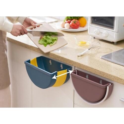 1PC Multi Function Folding Trash Can Hanging Trash Rubbish Bag Storage Holder Kitchen Gadgets Storage Garbage Bin OK 1156