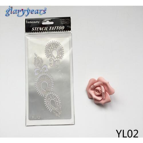 1pc Temporary Glitter Henna Tattoo Stencil YL02 Airbrush Flowers Tattoo Template Designs Women Men Body Art Paint Tattoo Sticker