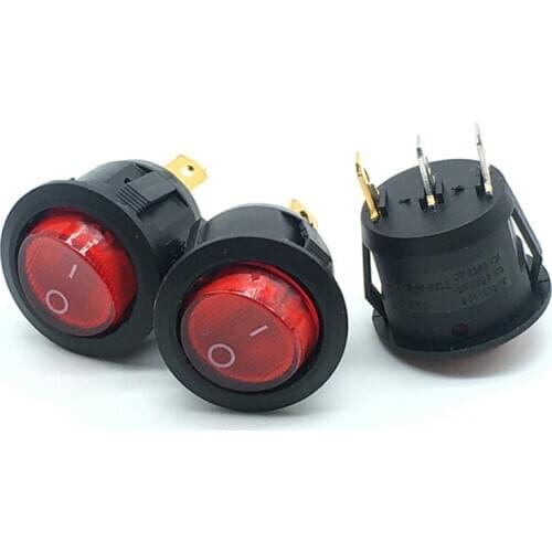 10PCS/LOT 23mm Diameter Red Light ON OFF Round Rocker Switch 3 Pins 6A/250V 10A/125V AC Power Switch KCD1-105