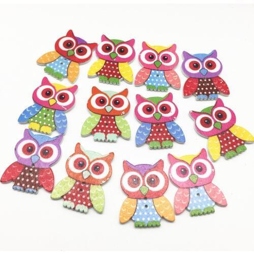 1000pcs 28*35mm Cute Owl Wood Buttons Multi 2-Hole Cartoon Owls Sewing Button Embellishments Crafts Scrapbooking