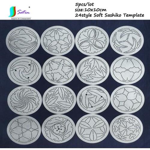 24style High Quality Cup Mat Size 10x10cm Round Cherry Blossom Gingko Pattern Soft Template DIY Embroidery Tool Sashiko Template