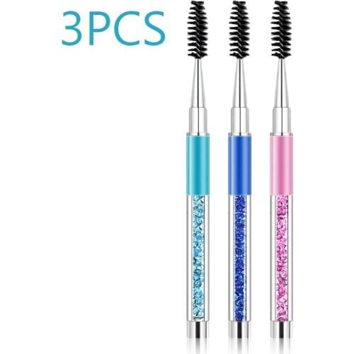 3PCS Durable Eyelash Brush Extension Eyelash Eyebrow Mascara Wands Spiral Rhinestone Applicator Beauty Make up Tools