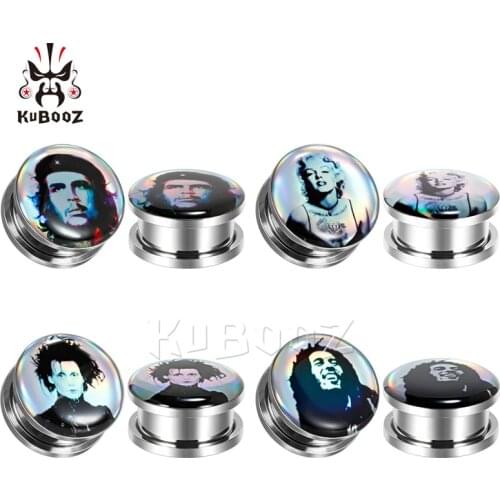 KUBOOZ Fashion Ear Plugs Tunnels Piercing Body Jewelry Expander Picture Logo Gauges Earrings Extender Plugs Jewelry For Gift