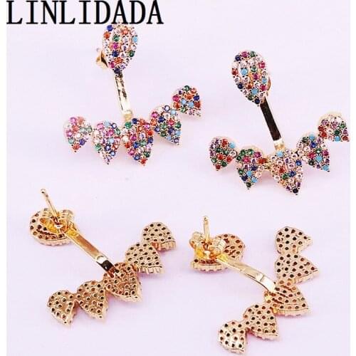 5Pairs 2019 New Gold Filled Colorful Multi Cz Earrings Waterdrop Shape Rainbow Zirconia Micro Pave Earring For Women Lady