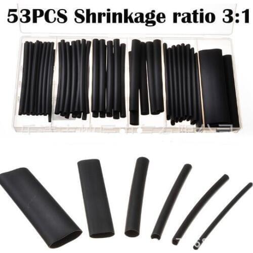 Black 53PCS Sleeving Tube Waterproof Ratio 3:1 Assortment Polyolefin Adhesive Glue Lined Cable Wire Heat Shrink Tubing Kits