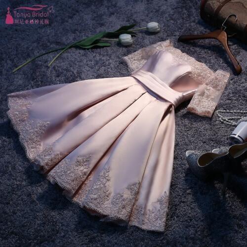 Pink Knee Length Bridesmaid Dresses Boat Neck Half Sleeve Green Champagne Red Satin Dress For Wedding Guest Party Dress JQ31