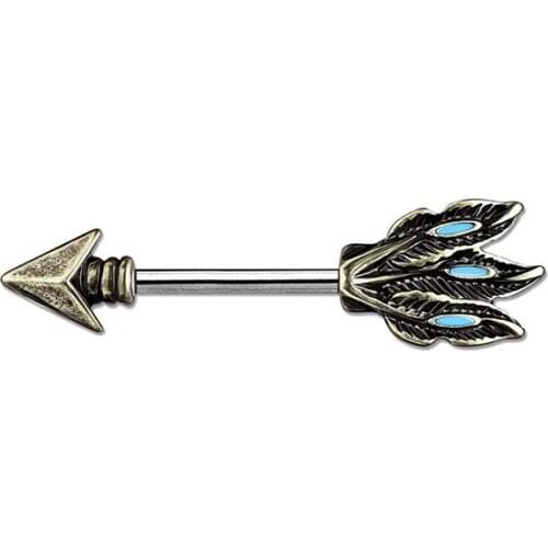 Tribal Arrow Brass and Surgical Steel 14g Nipple Ring Piercing Barbell Body Piercing Jewelry