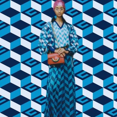 Geometric square tulip printing fabric G brand series latest classic designer sewing fabric polyester dress shirt DIY fabric