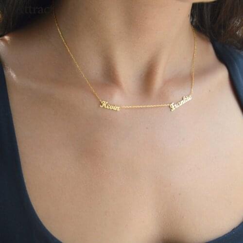 V Attract Best Friends Personalized Two Name Necklace Couples Lovers Jewelry Stainless Steel Colar Custom Family Choker