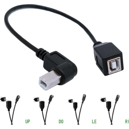 USB 2.0 B Female to Type-B Male 90 Degree Right Angle Printer Short Extension Cable for Printer, Scanner, Mobile HDD and More