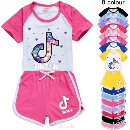 Kids Clothes Set Summer Children Clothing T Shirt+Short Pant 2 PCS Sets Toddler Baby Girls Cotton Sets Tik Tok Sport Suits