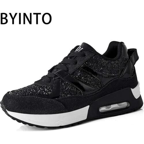 Basket Femme Platform Air Cushion Sequins Leather Chunky Women Sneakers Athletic Fitness Women Tennis Sport Shoes Tenis Feminino