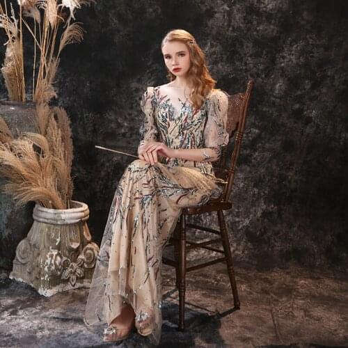 Milomi.cp custom medium sleeve floor length dress straight tube close fitting dress Sequin lace dress shining dress