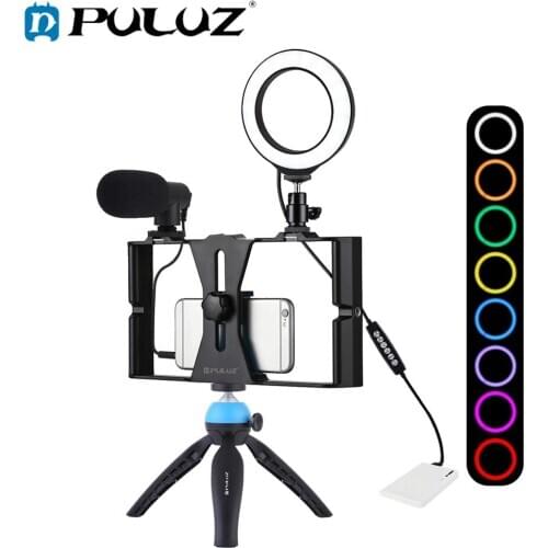 PULUZ 5 Vlogging Live Broadcast Smartphone Video Rig+LED Selfie Light+Microphone+Pocket Tripod Mount Kits+Cold Shoe Tripod