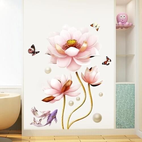 3D Effect Lotus Wall Sticker Bedroom Furniture Kitchen Accessories Vintage Creative Home Decor Poster Teenager Girls Wall Decals