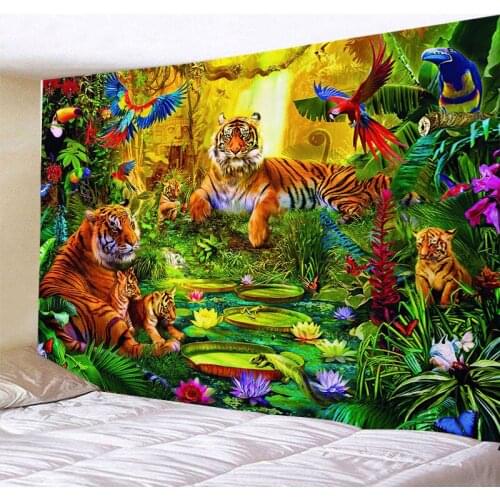 Forest Animal Tapestry Wall Tropical Plant Tiger Zebra Room Decoration Cute Cat Dog Unicorn Boho Home Decor Wall Hanging Blanket