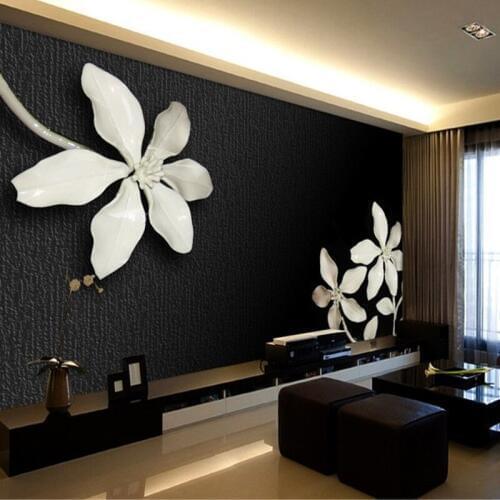 Large Black and White Flowers Mural Wallpaper Papel 3d wall Photo Murals For Living Room and TV Background 5d Wall Mural Sticker