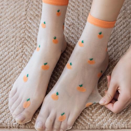 Transparent Socks Summer Ultra-thin Women Casual Breathable Crystal Glass Silk Socks Harajuku Fruits Flower Dot Girls Cute Socks