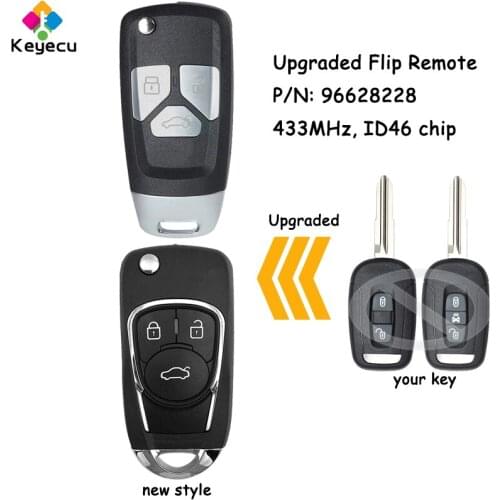 KEYECU Upgraded Flip Folding Remote Key With 3 Buttons & 433MHz & ID46 Chip - FOB for Chevrolet Captiva 2006-2010 P/N: 96628228