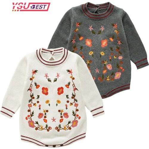 2021 Autumn Baby Rompers Knitted Newborn Jumpsuits Embroidery Flowers Cartoon Girls Clothes Winter Toddler Sweater Knit Children
